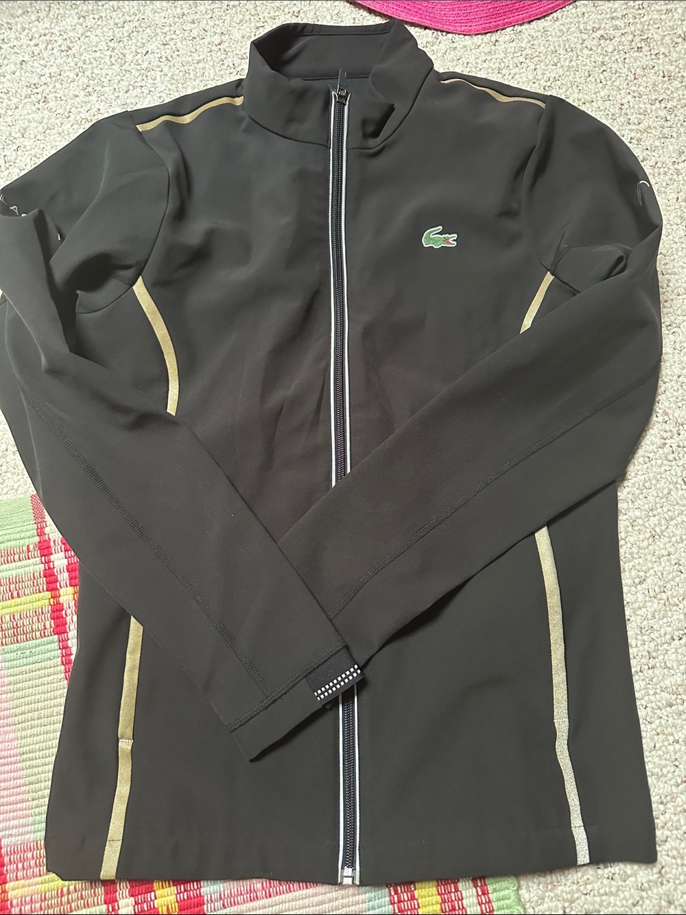 Lacoste Black Bomber Jacket with Gold Piping